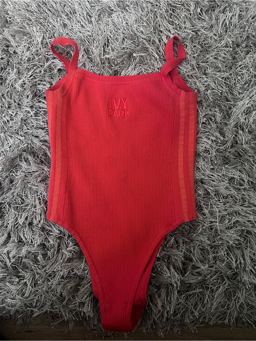 IVY PARK Red Ribbed Strap Bodysuit with Side Stripes